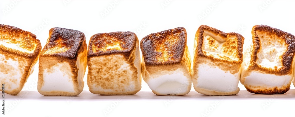 Toasted marshmallows with golden-brown edges and a soft, gooey texture, isolated on white, ideal for campfire or dessert-themed visuals Toasted marshmallows with golden-brown edges and a soft, gooey texture, isolated on white, ideal for campfire or dessert-themed visuals