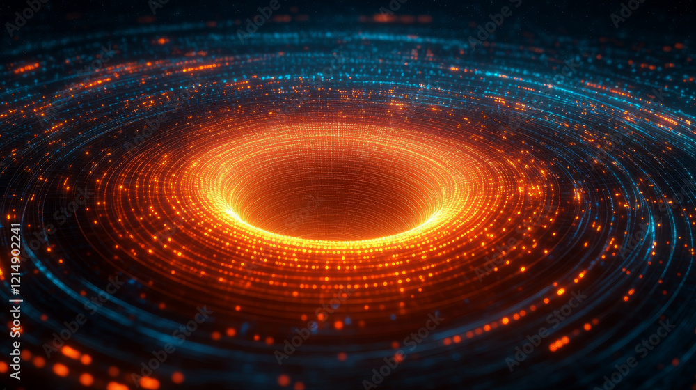 high tech abstract scene featuring vibrant data stream with swirling orange and blue lights, resembling cosmic vortex. dynamic energy creates mesmerizing visual effect high tech abstract scene featuring vibrant data stream with swirling orange and blue lights, resembling cosmic vortex. dynamic energy creates mesmerizing visual effect