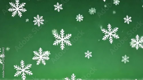 Falling Snow on Green Screen Background 4K. Isolated Snowfall and Snowflakes on a Green Screen. Chroma Key Green Screen Alpha Channel Background. Motion Graphic Video Animation