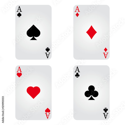 Playing card set. Four aces icon. Poker cards suits. Hearts, clubs, diamonds, spades ace. Winning poker hand. Las Vegas Casino gambling concept.