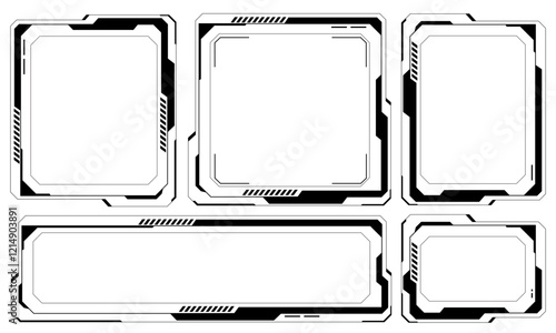 HUD frames black user interface elements set design modern technology futuristic control panel screen digital hologram window gaming menu touching cyber monitor set white background vector