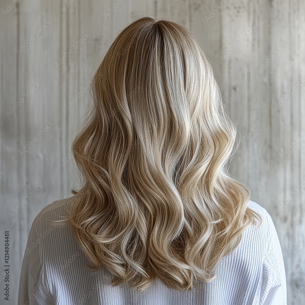 Naklejka premium A stylish view of blonde hair with waves and intricate braids, showcasing a modern hairstyle against a textured background.