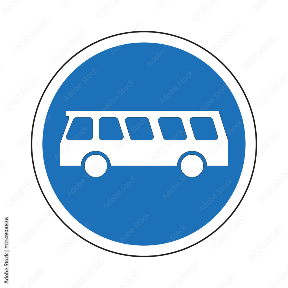 Simple blue and white bus sign indicating a bus stop or other bus-related information Simple blue and white bus sign indicating a bus stop or other bus-related information