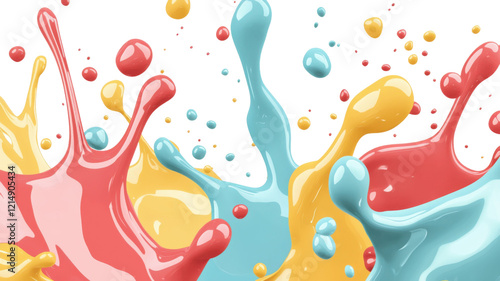 Colorful paint splashes pattern with a vibrant design featuring flowers and playful elements for decoration and holiday themes