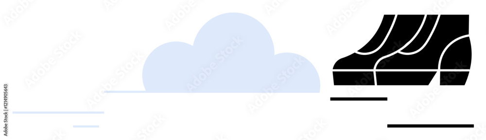 Shoes moving quickly, dynamic lines suggesting motion, blue cloud symbolizing goals. Ideal for progress, ambition, speed, direction, athleticism determination achievement concepts. Unique abstract Shoes moving quickly, dynamic lines suggesting motion, blue cloud symbolizing goals. Ideal for progress, ambition, speed, direction, athleticism determination achievement concepts. Unique abstract