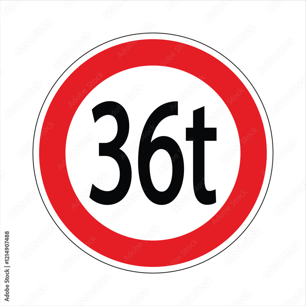 Regulatory road sign indicating a weight limit restriction, prohibiting vehicles weighing 36 tons or more from passing Regulatory road sign indicating a weight limit restriction, prohibiting vehicles weighing 36 tons or more from passing
