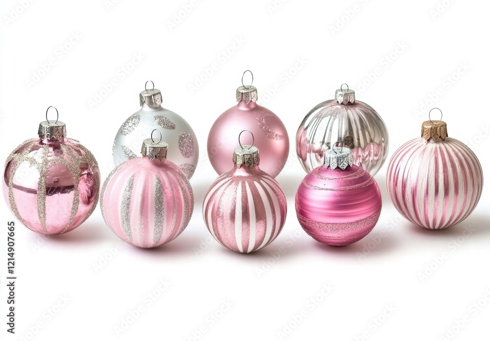 Obraz premium A row of pink and silver Christmas ornaments
