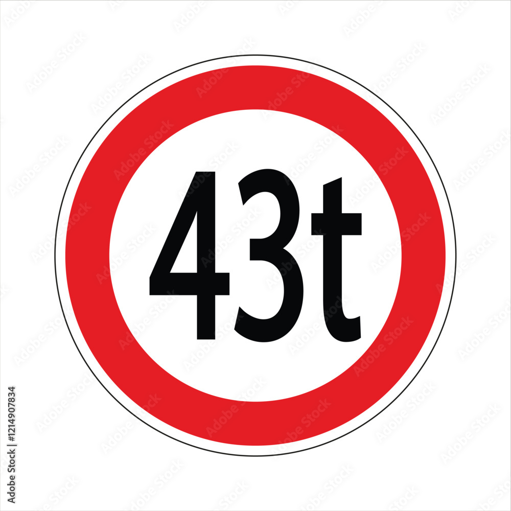 Regulatory road sign indicating a weight limit of 43 tons for vehicles Regulatory road sign indicating a weight limit of 43 tons for vehicles