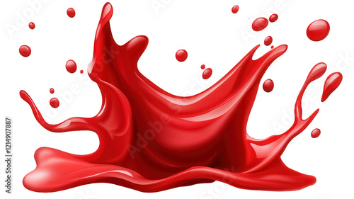 Red paint splash and drops with heart and love elements in a vibrant design for holidays or celebrations
