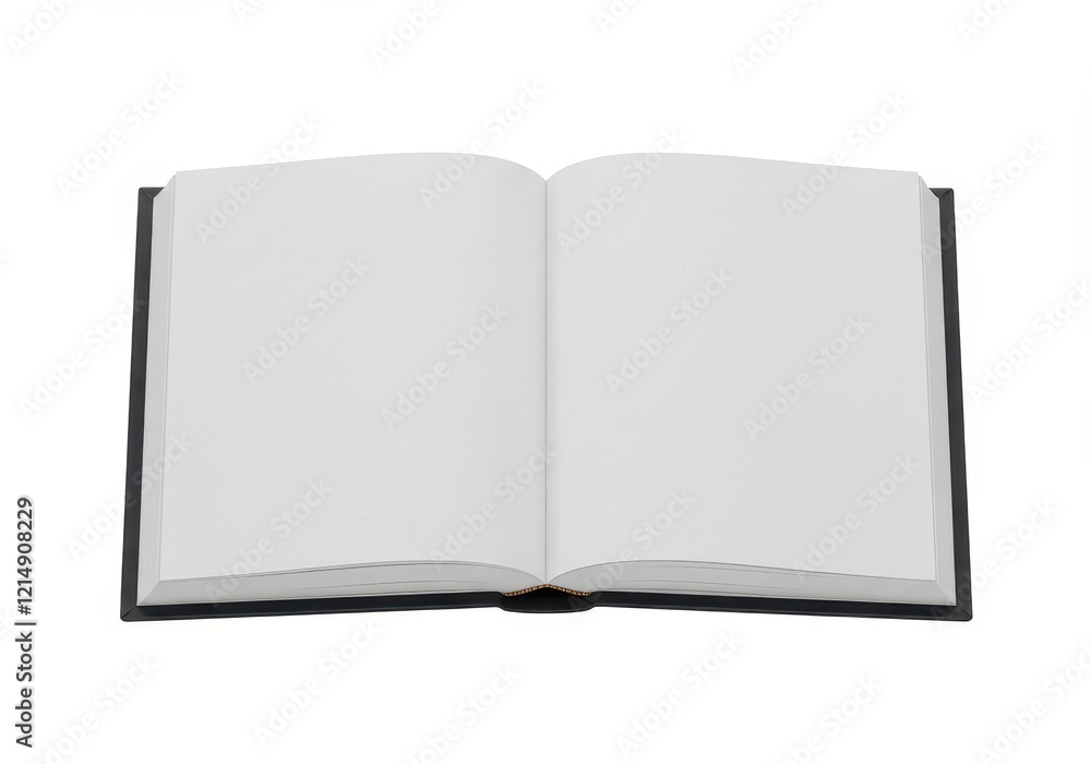 A open notebook with blank white pages and a dark leather cover A open notebook with blank white pages and a dark leather cover