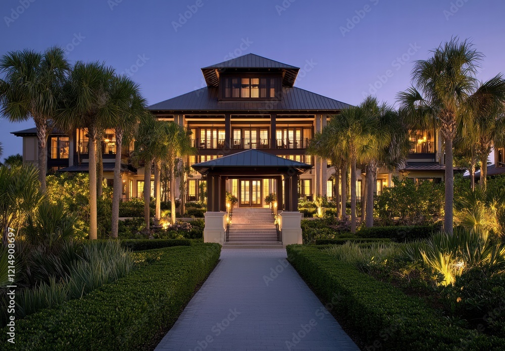Fototapeta premium A large house with a long walkway leading to it