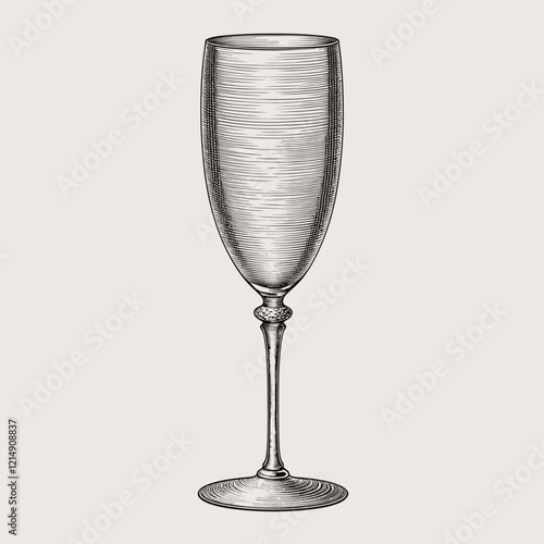 Illustration of a vintage-style champagne glass, suitable for use in beverage menus, event invitations, or New Year celebration designs