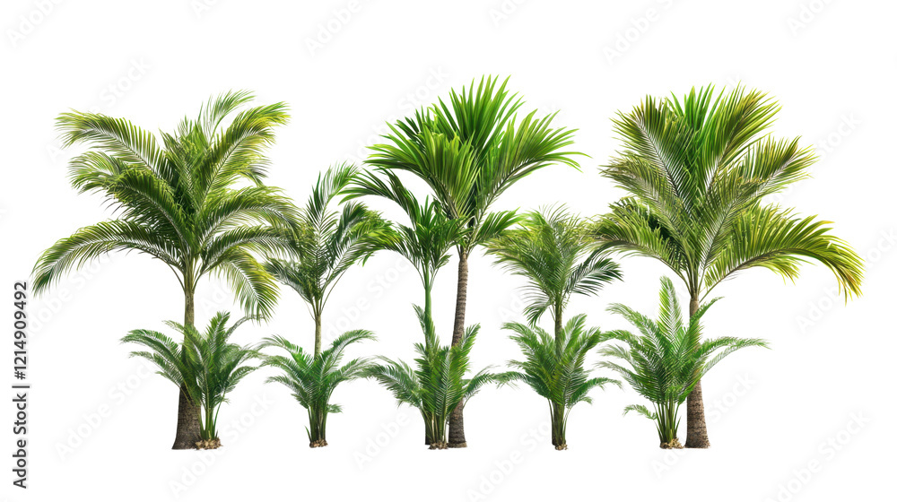A row of palm trees are lined up on a white background A row of palm trees are lined up on a white background