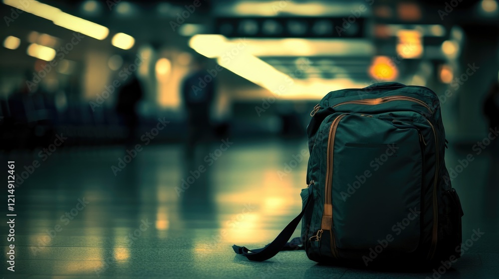 Obraz premium Travel Backpack Awaits Departure in Modern Airport