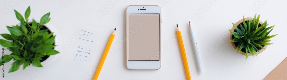 Marketing Strategy Flat Lay, Customer Personas, Ad Drafts, Smartphone, Creative Planning, Business Development, Visual Organization