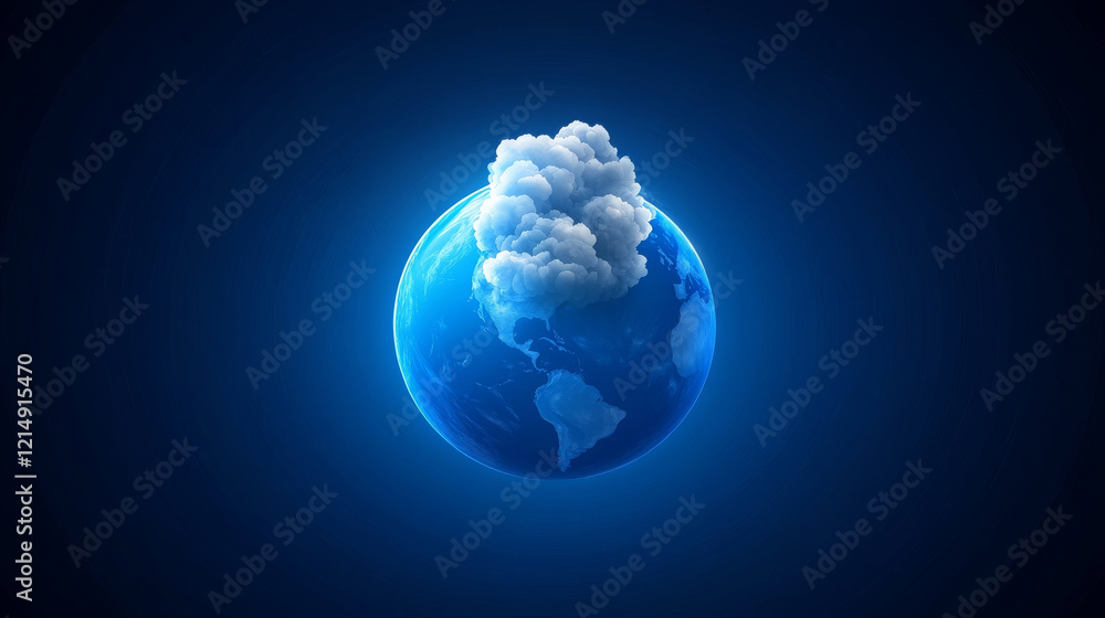 Fototapeta premium illustration of white globe with smoke, depicting Earth surrounded by clouds, conveying sense of mystery and wonder
