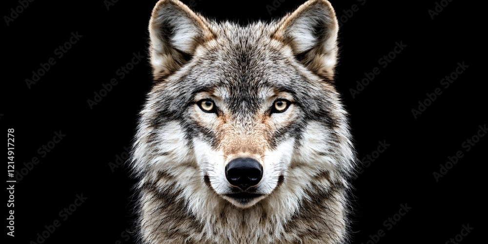 Fototapeta premium Majestic Gray Wolf Portrait Intense Gaze Wild Animal Closeup