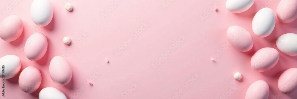 Delicate pink and white egg pattern on a soft pink backdrop Subtle and elegant design , festive, easter Delicate pink and white egg pattern on a soft pink backdrop Subtle and elegant design , festive, easter
