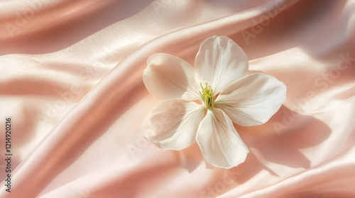 Delicate blossom on soft pink silk. Elegant, serene, and luxurious feel. Perfect for beauty, fashion, or spa themes.