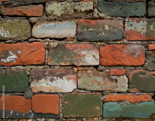 A distressed brick wall seamless pattern rustic setting textile design old world charm close-up view faded color palette for unique decor photo