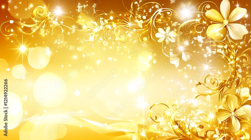 Golden Floral Design with Sparkling Lights Background Golden Floral Design with Sparkling Lights Background