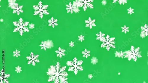 Falling Snow on Green Screen Background 4K. Isolated Snowfall and Snowflakes on a Green Screen. Chroma Key Green Screen Alpha Channel Background. Motion Graphic Video Animation
