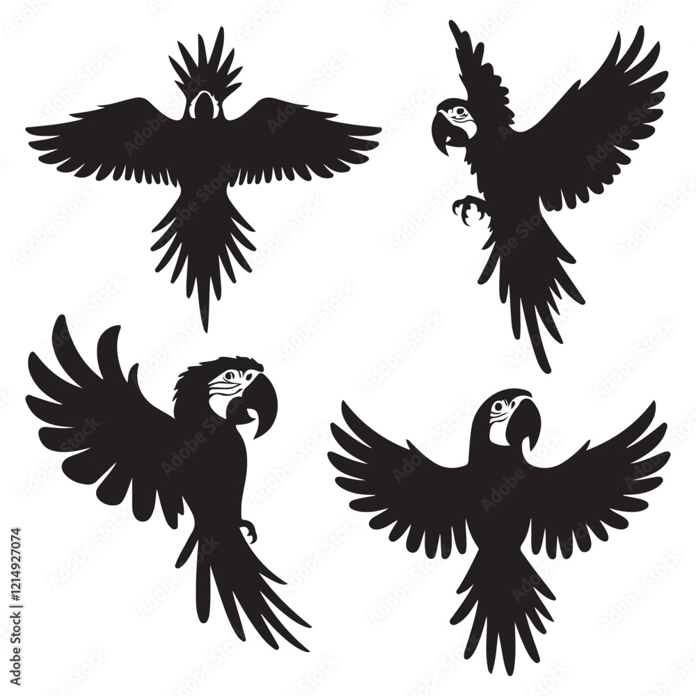 Obraz premium Vector parrot silhouettes of amazon jungle isolated on white background
