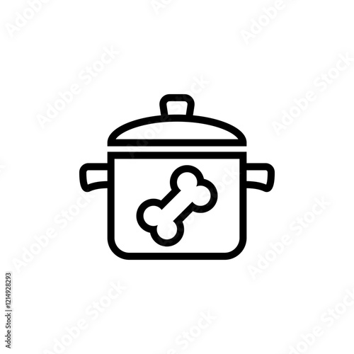 Bone broth icon. Saucepan with bone inside. Cooking soup in a pot. Vector illustration on white background.