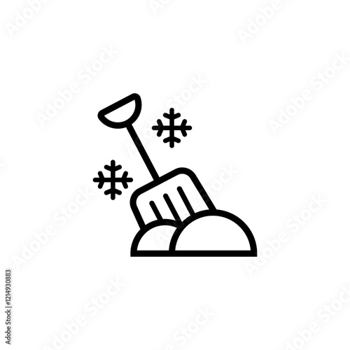 Shoveling and removal snow. Shovel snow. Vector icon. 