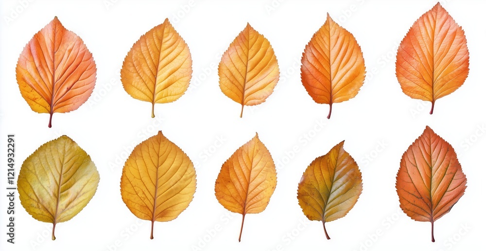 Collection of Autumn Leaves: Vibrant Hues and Intricate Veins of Fall Foliage Displayed Against a Pristine White Background Collection of Autumn Leaves: Vibrant Hues and Intricate Veins of Fall Foliage Displayed Against a Pristine White Background