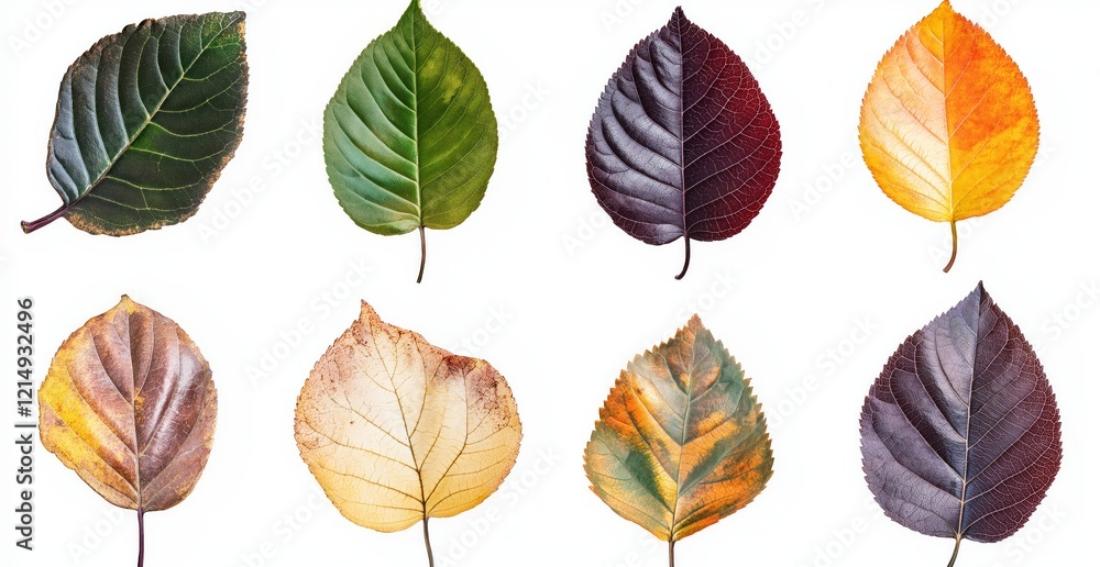 Collection of Eight Autumn Leaves Showing the Vibrant Colors of Fall Season Transition Stages Collection of Eight Autumn Leaves Showing the Vibrant Colors of Fall Season Transition Stages