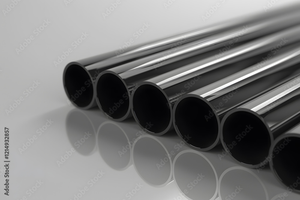 Stack of chrome metal pipes on white background Stack of chrome metal pipes on white background