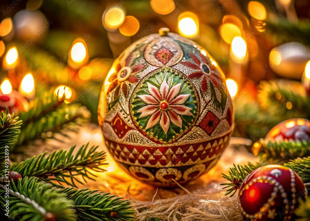 Festive German Christmas Egg Decoration, Close-up Macro Shot with Shallow Depth of Field Festive German Christmas Egg Decoration, Close-up Macro Shot with Shallow Depth of Field