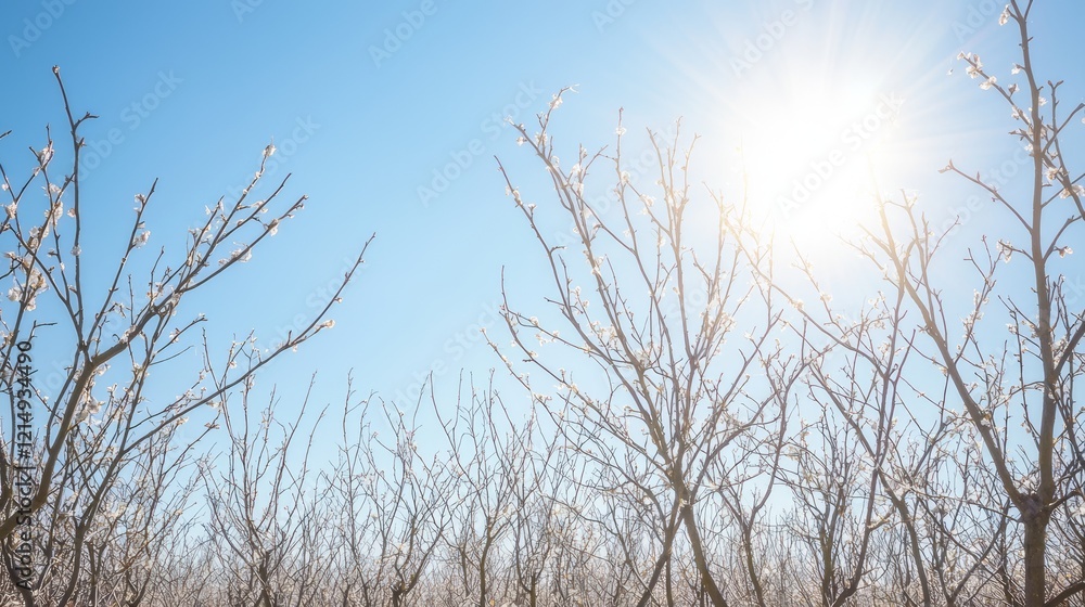 Winter's Promise: Radiant Orchard with White Buds Under January Sun - Ultra-Detailed Cinematic Scene Winter's Promise: Radiant Orchard with White Buds Under January Sun - Ultra-Detailed Cinematic Scene