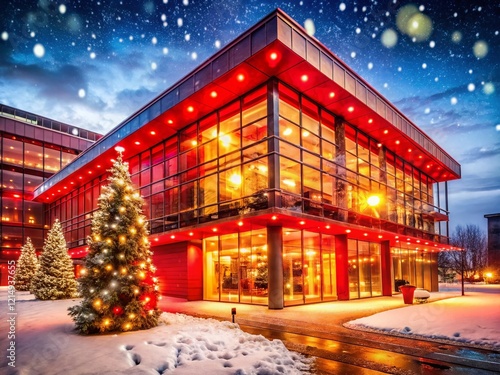 Wallpaper Mural Festive Red Christmas Architecture: Modern Building with Holiday Lights Torontodigital.ca