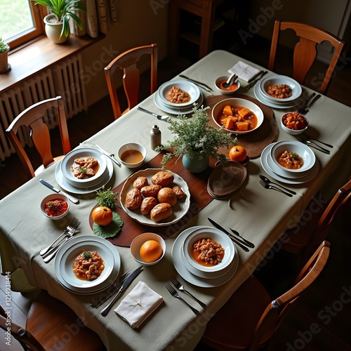 Classic Village Kitchen Table with High-Quality Spread photo