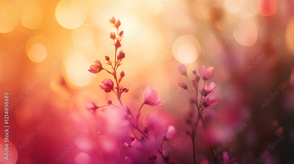 Fototapeta premium Colorful flowers bloom in soft light during a serene sunset in a garden