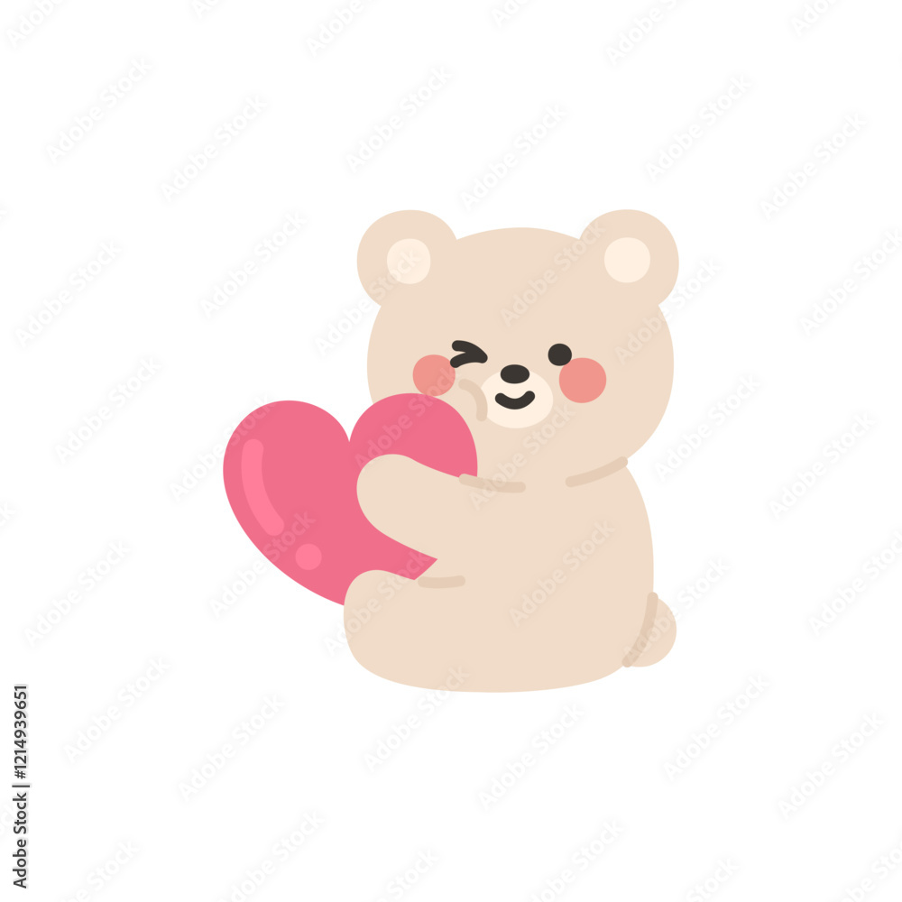 Obraz premium Bear Sitting and Winking While Hugging a Red Heart