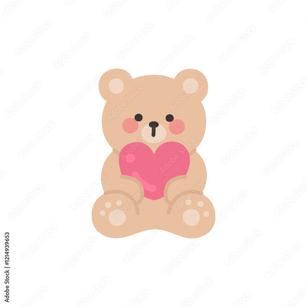 Bear Sitting and Holding a Small Pink Heart in Cute Artwork Bear Sitting and Holding a Small Pink Heart in Cute Artwork