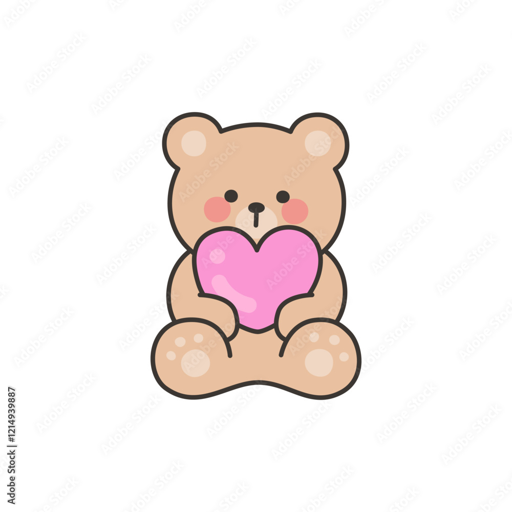 Bear Sitting and Holding a Pink Heart in a Cute Valentine Design Bear Sitting and Holding a Pink Heart in a Cute Valentine Design