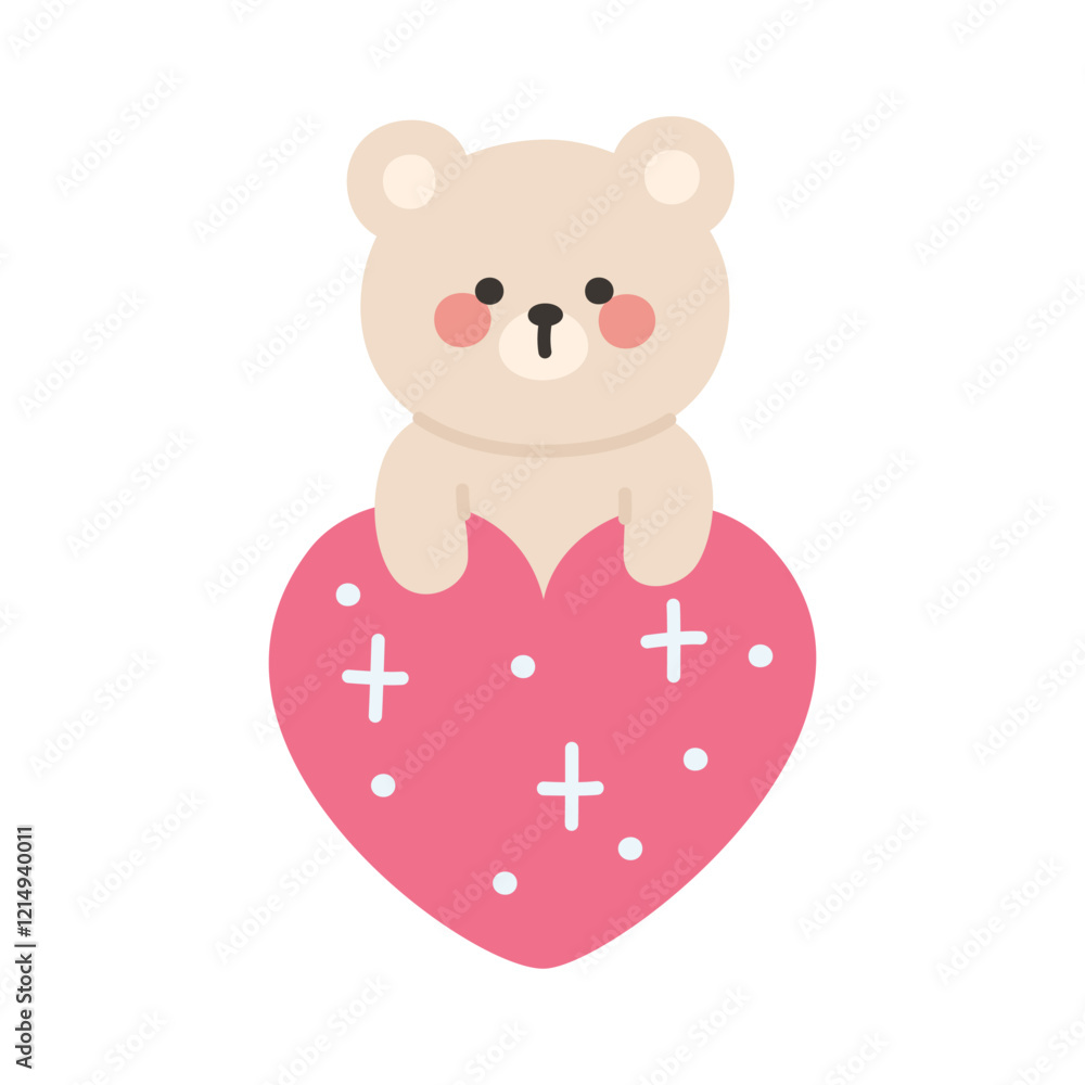 Bear Popping Up on a Sparkling Pink Heart in Cute Valentine Art Bear Popping Up on a Sparkling Pink Heart in Cute Valentine Art
