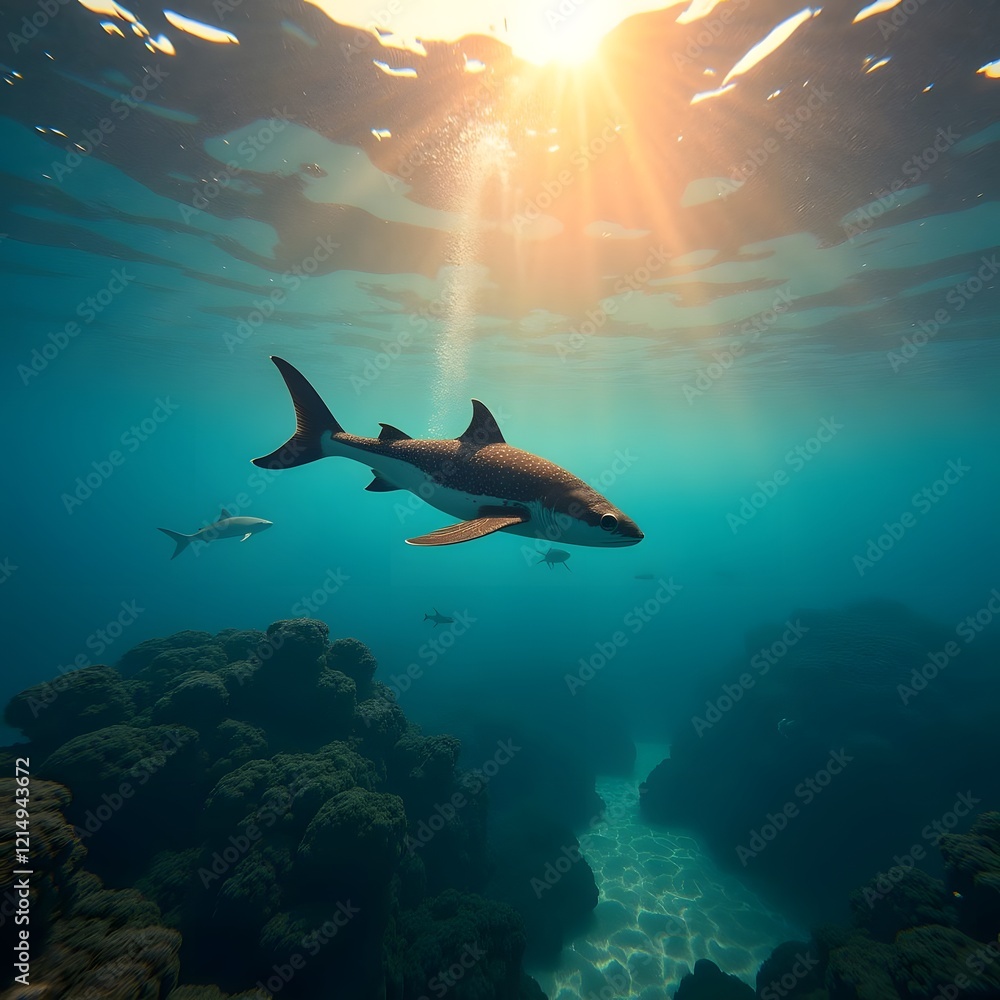 Obraz premium Golden Hour Underwater Vibrant Wildlife in HDR