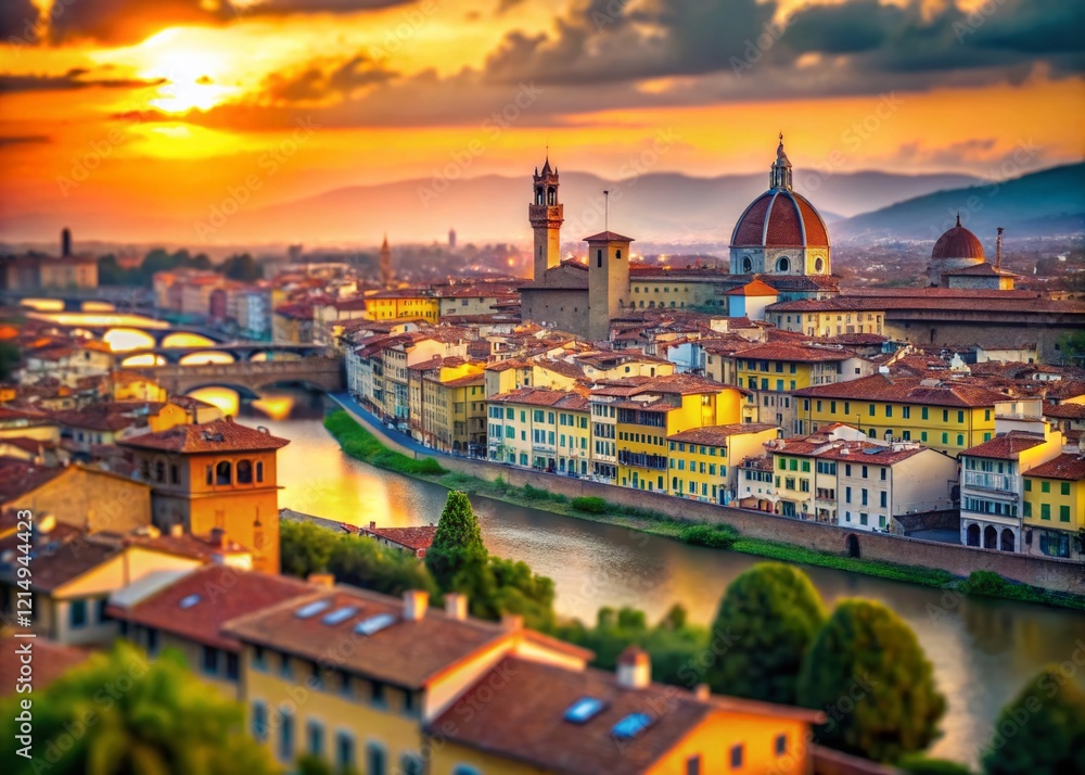 Obraz premium Florence Italy Sunset Skyline Tilt-Shift Miniature Cityscape