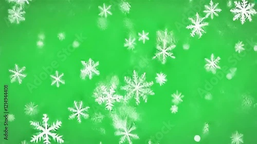 Falling Snow on Green Screen Background 4K. Isolated Snowfall and Snowflakes on a Green Screen. Chroma Key Green Screen Alpha Channel Background. Motion Graphic Video Animation