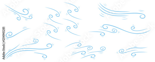 Wind blow icons vector set, collection of wind blowing  icons, a set of vector icons of blowing wind, windy weather icons isolated on white background.