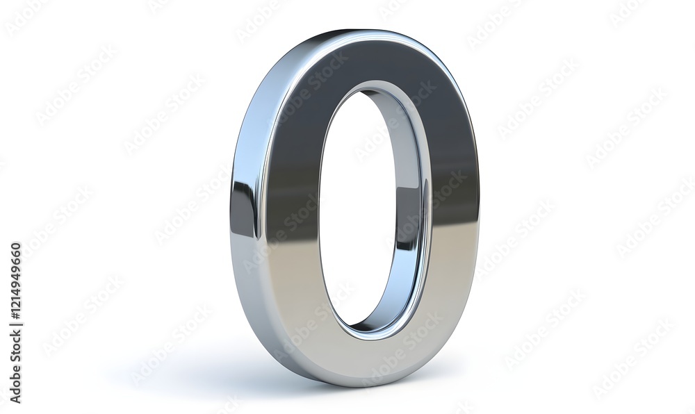 Chrome Zero Digit, 3D Render, White Background, Number Chrome Zero Digit, 3D Render, White Background, Number