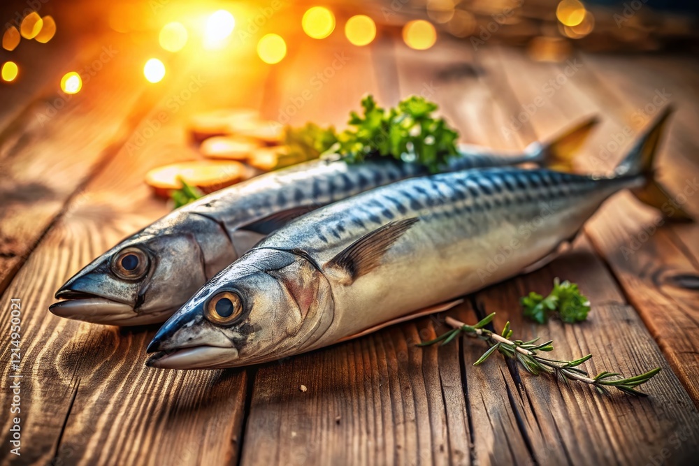 Fresh Mackerel Fish on Wooden Cutting Board - Seafood Market Still Life Fresh Mackerel Fish on Wooden Cutting Board - Seafood Market Still Life