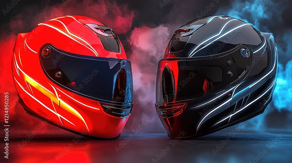 Fototapeta premium Racing Helmets: Red & Black Designs