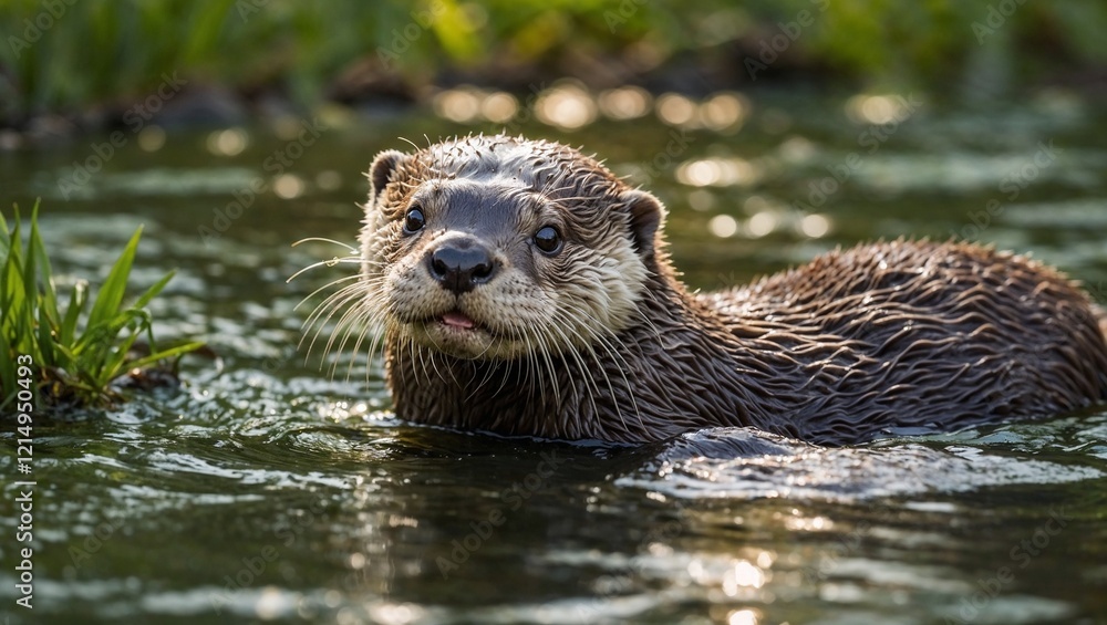 Portrait of an otter in its natural habitat, a charming and serene wildlife scene Portrait of an otter in its natural habitat, a charming and serene wildlife scene