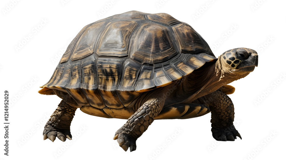 Obraz premium tortoise walking on white, transparent background with detailed shell pattern png 